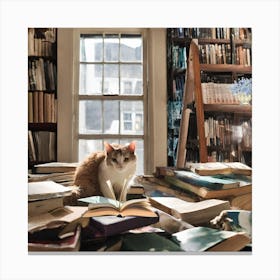 Cat In A Library Canvas Print