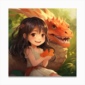 Cute Girl With A Dragon Anime 1 Canvas Print