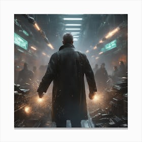 Man Walking Through A City Canvas Print