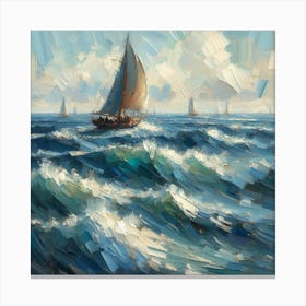 Sailboats In The Sea, Acrylic Painting Style Canvas Print