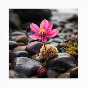 Pink Flower On Rocks Canvas Print