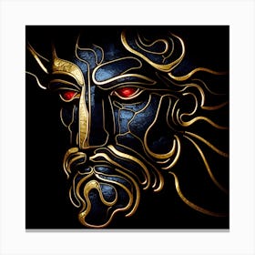 An Abstract Portrait Of Poseidon in Black Granite overlaid With Gold Beads And Ruby Eyes. Canvas Print