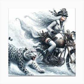 Steampunk Girl On A Motorcycle 3 Canvas Print