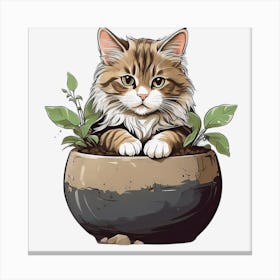 Cat In Pot Canvas Print