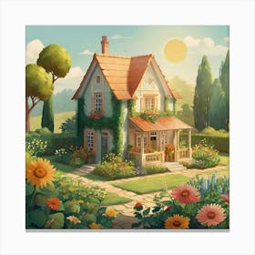 Default Illustration Of A House With A Garden And Lots Of Suns 1 Canvas Print