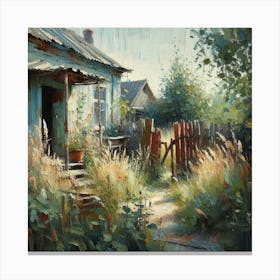 Abandoned House In The Countryside, Acrylic Painting Style Canvas Print