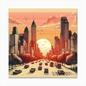 Cityscape At Sunset 3 Canvas Print