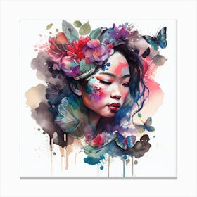 Watercolor Floral Asian Woman #10 Canvas Print