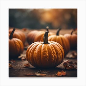 Pumpkins On A Table Canvas Print