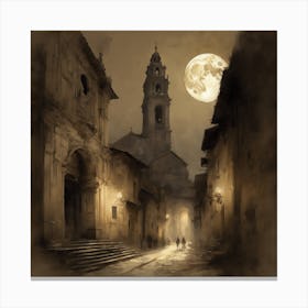 Full Moon In The Old Town Canvas Print