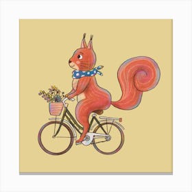 Flower Shopping Squirrel On A Bicycle Animals on Vehicles Canvas Print