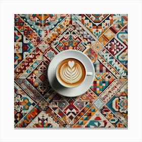 Coffee Cup On A Colorful Rug 1 Canvas Print