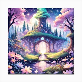 A Fantasy Forest With Twinkling Stars In Pastel Tone Square Composition 368 Canvas Print