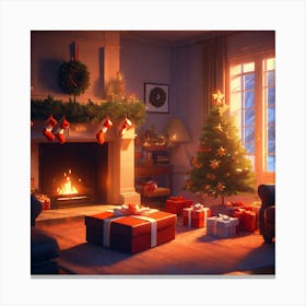 Christmas In The Living Room 51 Canvas Print