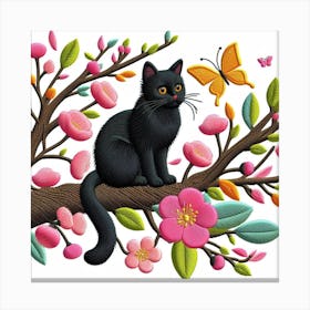 Black Cat On A Branch Canvas Print