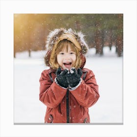 Happy Little Girl Playing In The Snow Canvas Print