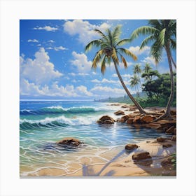 Beach Scene With Palm Trees Canvas Print