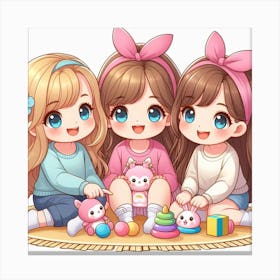 Three Cute Little Girls Canvas Print