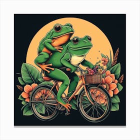 Frogs On A Bicycle Canvas Print