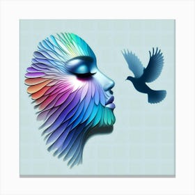 Beauty Face And Dove Creative Silhouette Illustration Canvas Print