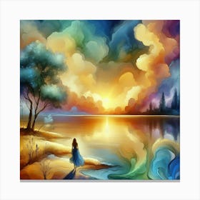 Sunset With A Girl Canvas Print