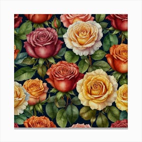 Watercolor Roses Seamless Pattern 4 Canvas Print