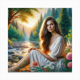 Girl By The River Canvas Print