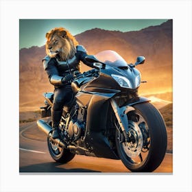 Lion On A Motorcycle 1 Canvas Print