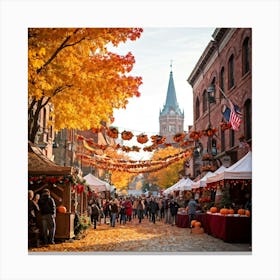 A Quaint Rustic Autumn Festival Scene Where The Dance Of Fiery Oranges Rich Yellows And Deep Reds (1) 2 Canvas Print