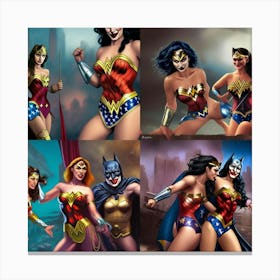 Wonder Woman And Cat Woman In Their Underwear Watched By The Joker And Batman 1 Canvas Print