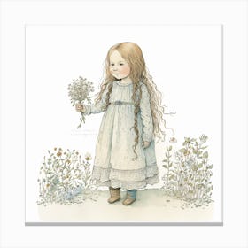 Little Girl With Flowers 1 Canvas Print