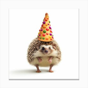 Hedgehog With A Birthday Hat Canvas Print