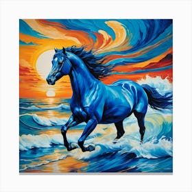 Blue Horse At Sunset Canvas Print