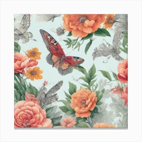 Butterfly And Flowers Canvas Print