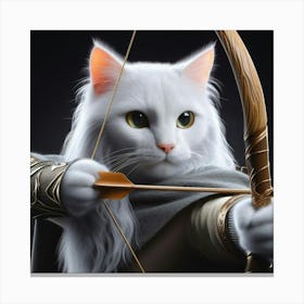 White Cat With Bow And Arrow Canvas Print