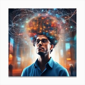 Man With Brain On His Head 2 Canvas Print