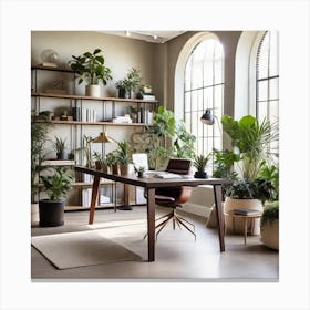 Home Office With Plants Canvas Print