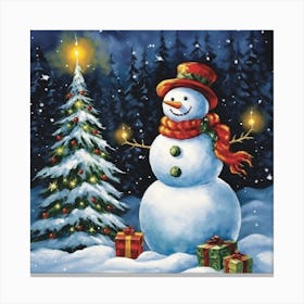 Snowman With Presents 3 Canvas Print