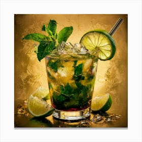 Mojito Cocktail On A Gold Background Canvas Print