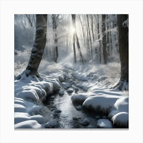 Winter Snow on the Banks of the Woodland Stream 2 Canvas Print