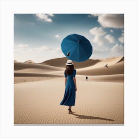 Woman In Blue Dress In Desert 1 Canvas Print