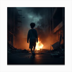 Boy Walking In The Street Canvas Print