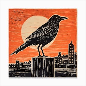 Retro Bird Lithograph Crow 4 Canvas Print