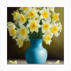 Daffodils In A Blue Vase 2 Canvas Print