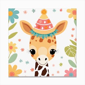 Floral Baby Giraffe Nursery Illustration (29) 1 Canvas Print