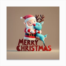 Cute Cartoon Style Merry Christmas Qoute With (1) Canvas Print