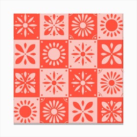 Traditional Portuguese Tiles In Bright Pink With Floral Motifs Square Canvas Print