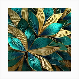 Abstract Blue And Gold Leaves Canvas Print