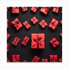 Red Gift Box On A Plain Black Background (2) Canvas Print