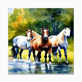 Horses By The Water Canvas Print